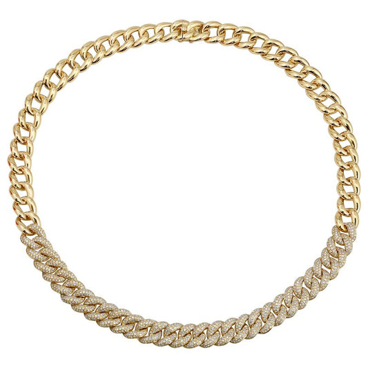 14K Yellow Gold Diamond Cuban Link Necklace