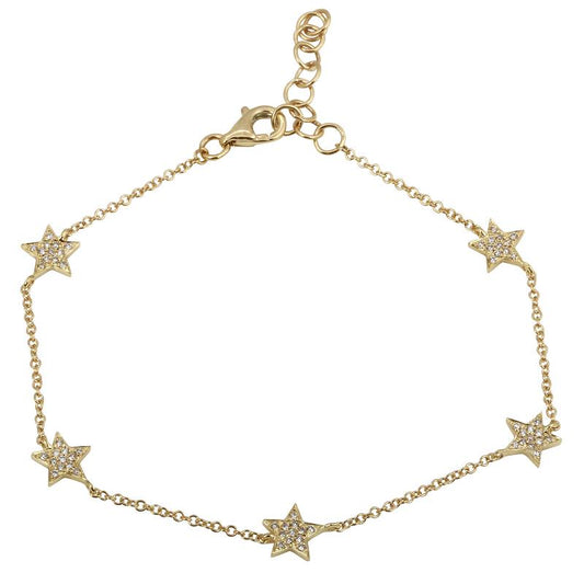 14K Yellow Gold Diamond Star Bracelet