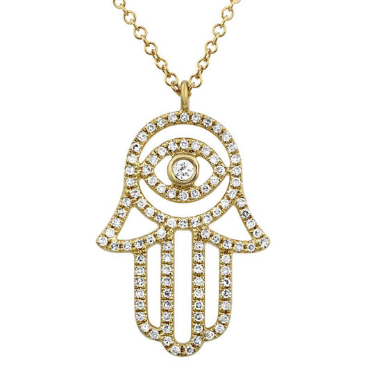 14K Yellow Gold Diamond Hamsa Necklace