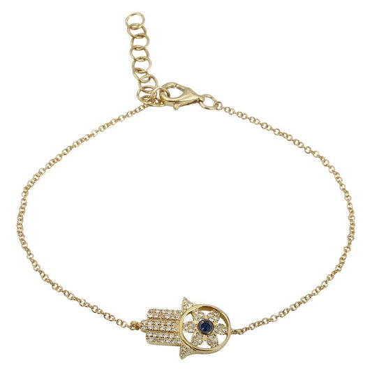 14K Yellow Gold Diamond Hamsa with Flower Bracelet