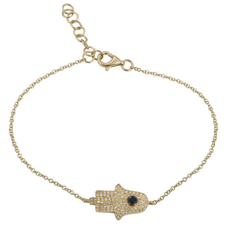 14K Yellow Gold Diamond Hamsa Bracelet