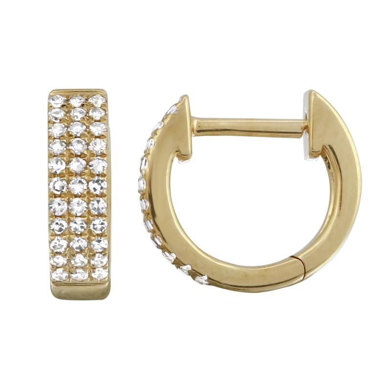 14K Yellow Gold Triple Row Diamond Huggie