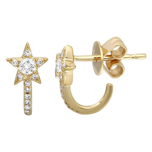 14K Yellow Gold Diamond Star Huggies