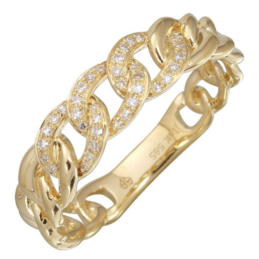 14K Yellow Gold Diamond Cuban Link Ring