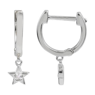 14K Yellow Gold Diamond Star Dangling Earrings