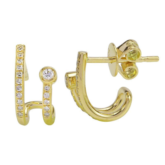 14K Yellow Gold Diamond Bezel Huggies