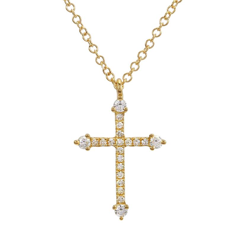 14K Yellow Gold Diamond Cross Necklace