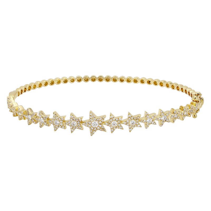 14K Yellow Gold Diamond Star Bangle