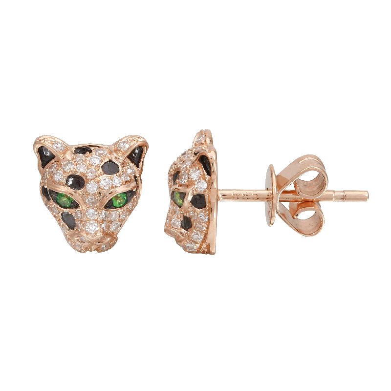 14K Yellow Gold Diamond Panther Earrings