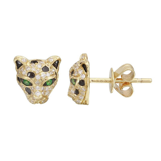 14K Yellow Gold Diamond Panther Earrings