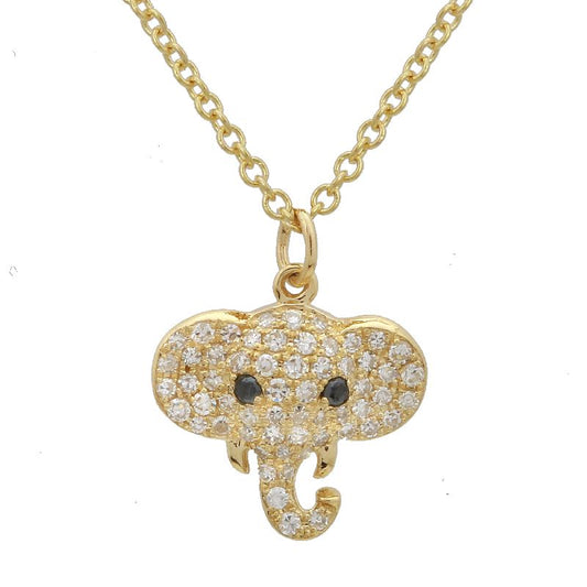 14K Yellow Gold Diamond Elephant Necklace