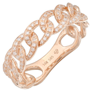 14K Rose Gold Diamond Cuban Link Ring