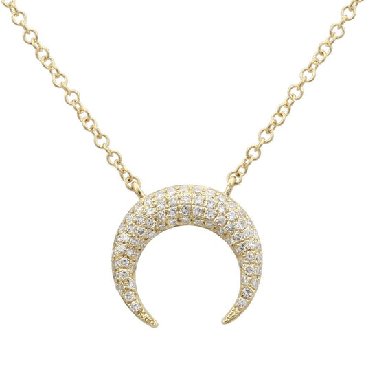 14K Yellow Gold Diamond Moon Necklace