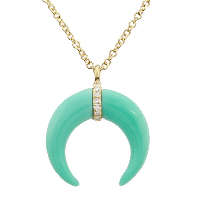 14K Yellow Gold Diamond and Turquoise Horn Necklace