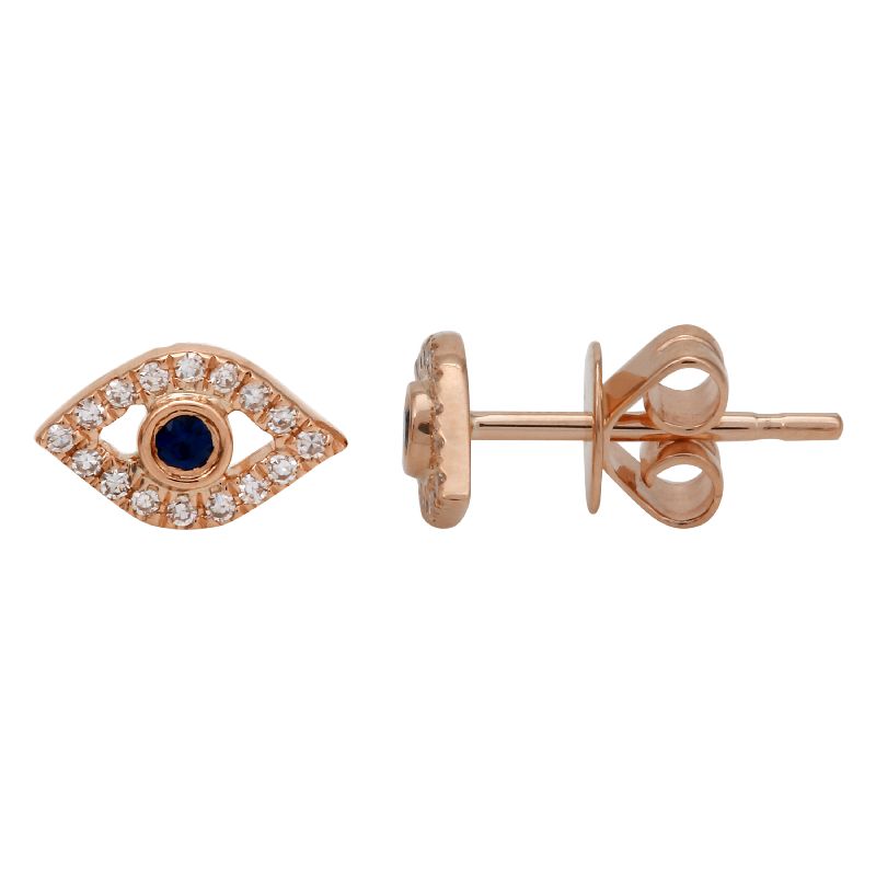 14K Yellow Gold Diamond Evil Eye Earrings