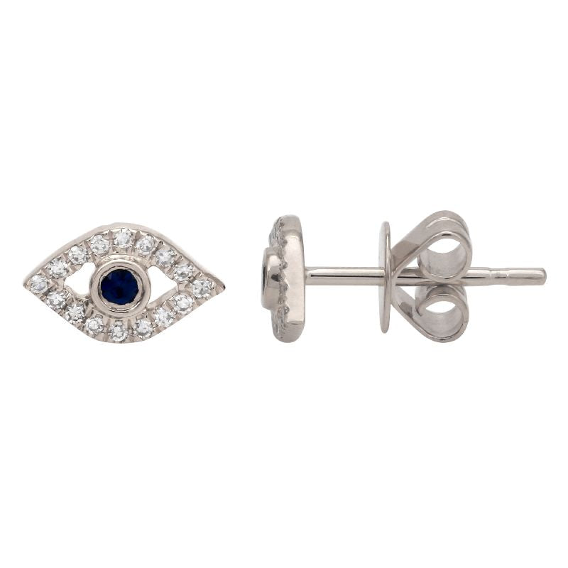 14K Yellow Gold Diamond Evil Eye Earrings