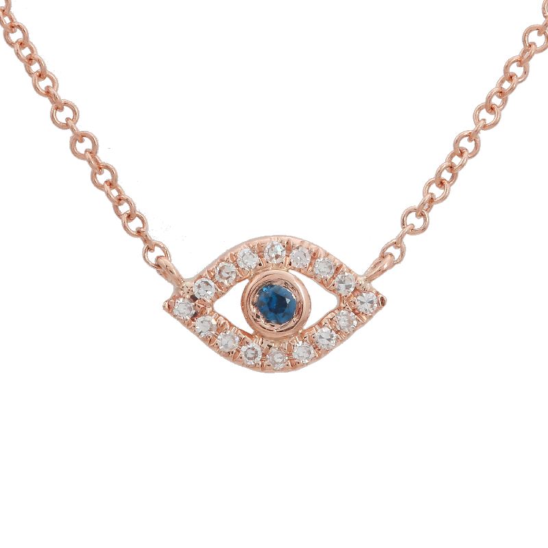 14K Yellow Gold Diamond Evil Eye Necklace