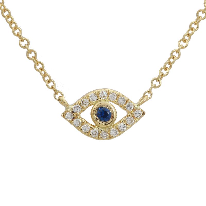 14K Yellow Gold Diamond Evil Eye Necklace