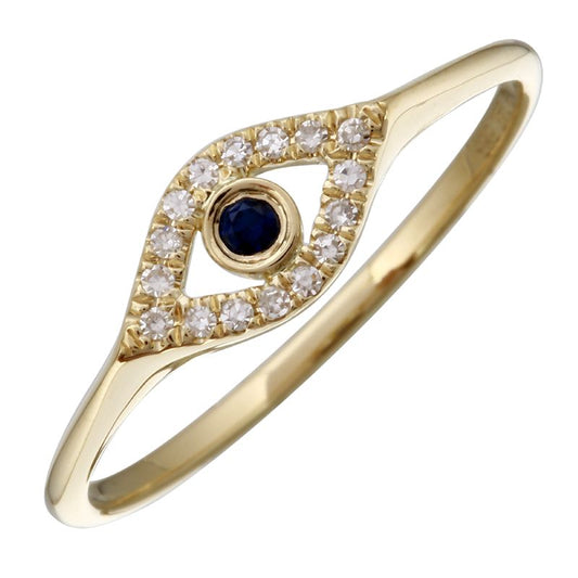 14K Yellow Gold Diamond Evil Eye Ring