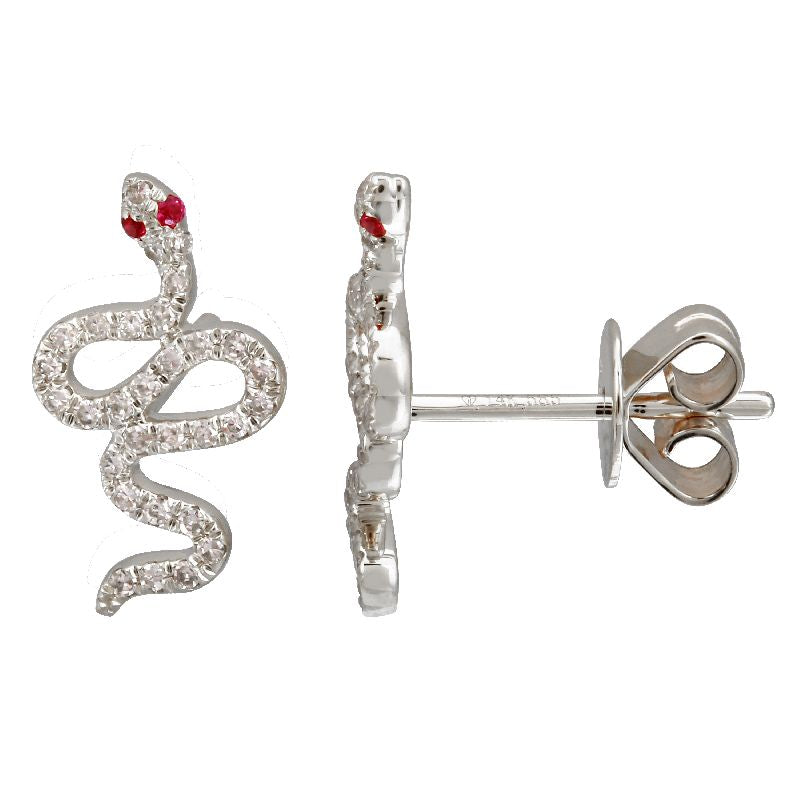 14K Yellow Gold Diamond and Ruby Snake Earrings