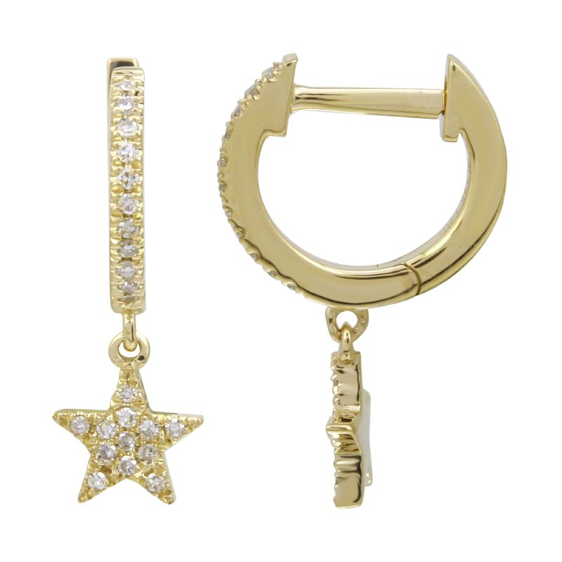 14K Yellow Gold Diamond Star Dangling Earrings