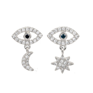 14K Yellow Gold Diamond Evil Eye Earrings