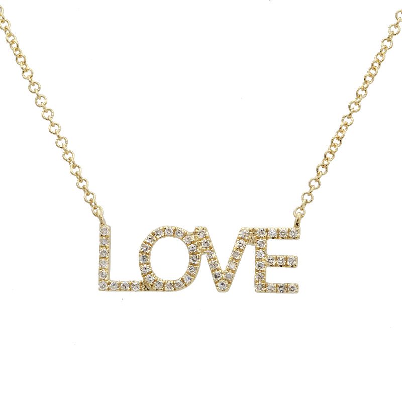 14K Yellow Gold Diamond LOVE Necklace