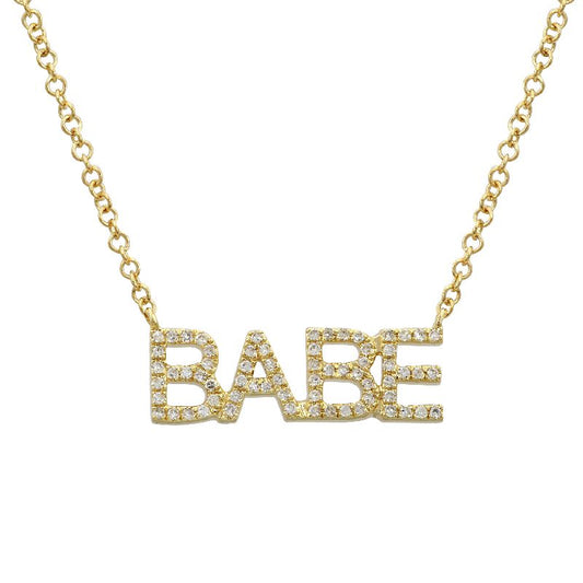 14K Yellow Gold Diamond BABE Necklace