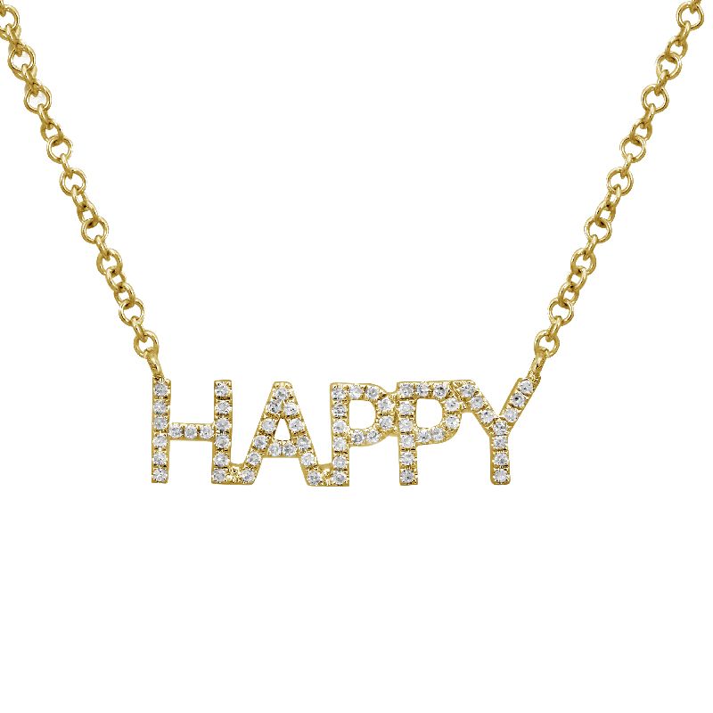 14K Yellow Gold Diamond HAPPY Necklace