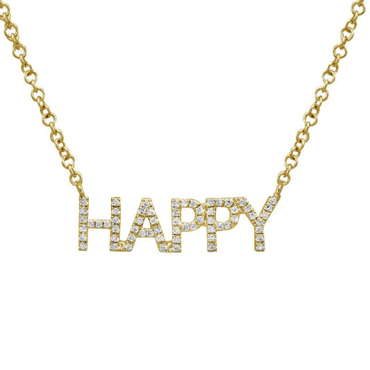 14K Yellow Gold Diamond HAPPY Necklace