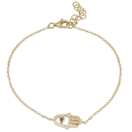 14K Yellow Gold Diamond Small Hamsa Bracelet