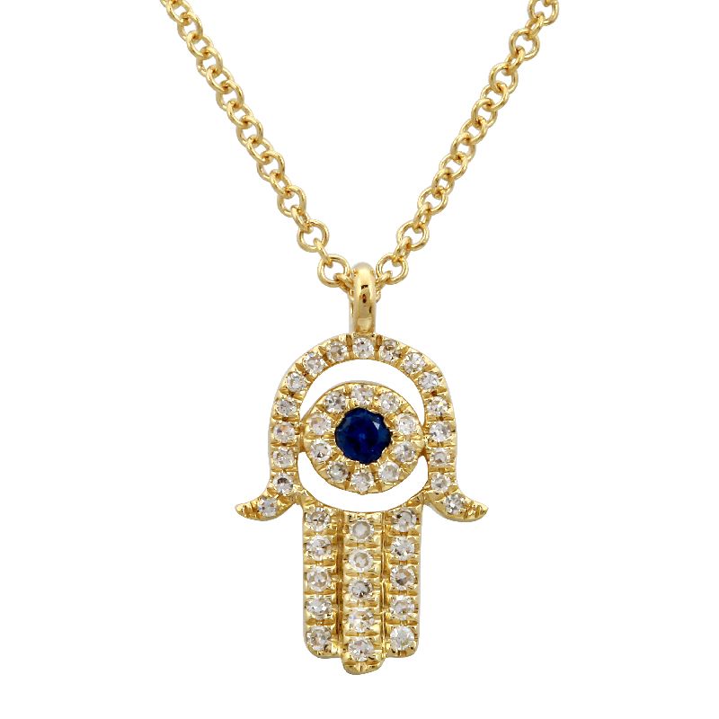 14K Yellow Gold Diamond Hamsa Necklace