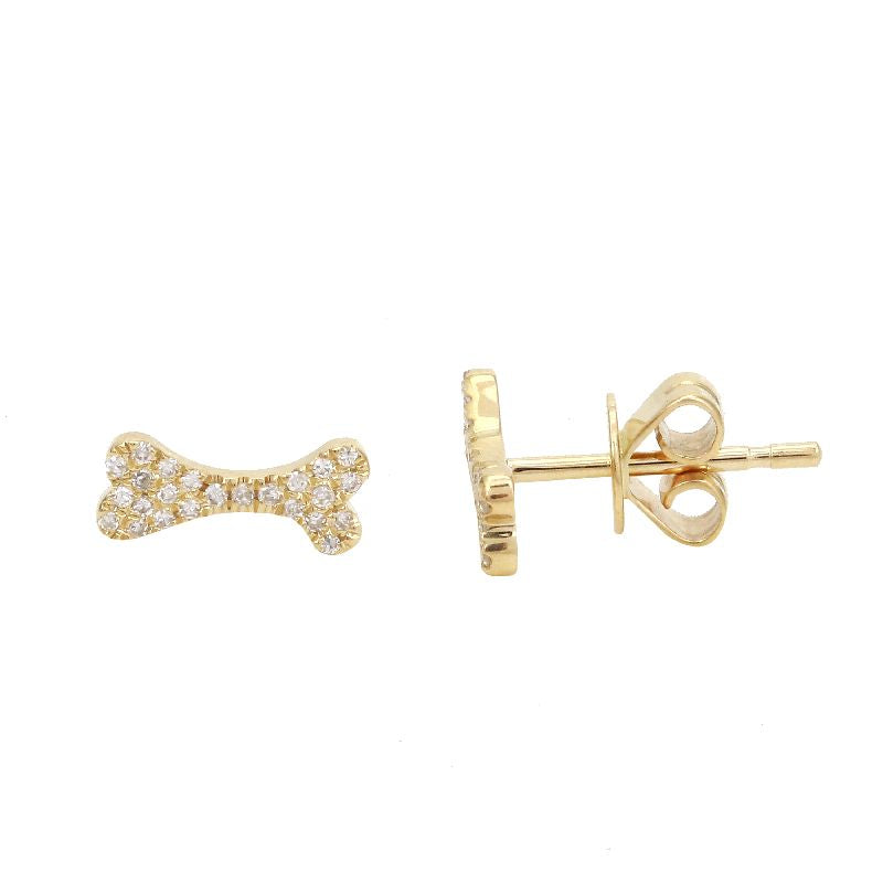 14K Yellow Gold Diamond Dog Bone Earrings