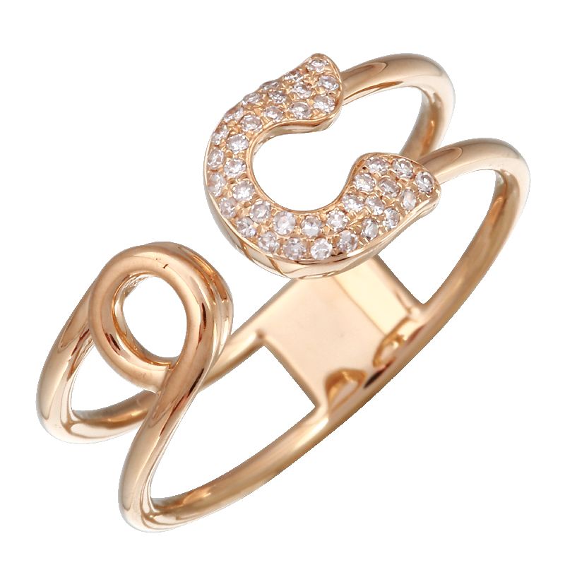 14K Yellow Gold Diamond Safety Pin Ring