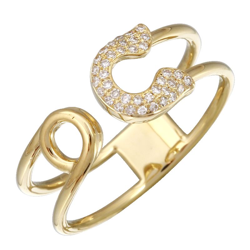 14K Yellow Gold Diamond Safety Pin Ring