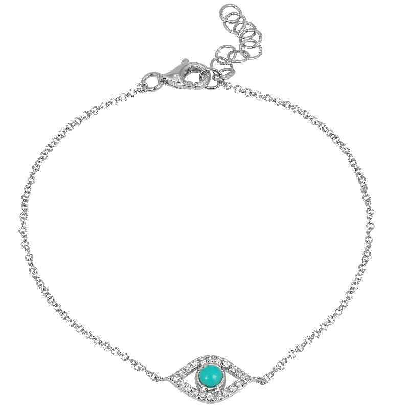 14K Yellow gold Diamond Evil Eye with Turquoise Bracelet