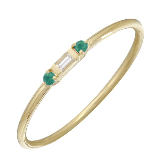 14K Yellow Gold Diamond and Emerald Ring