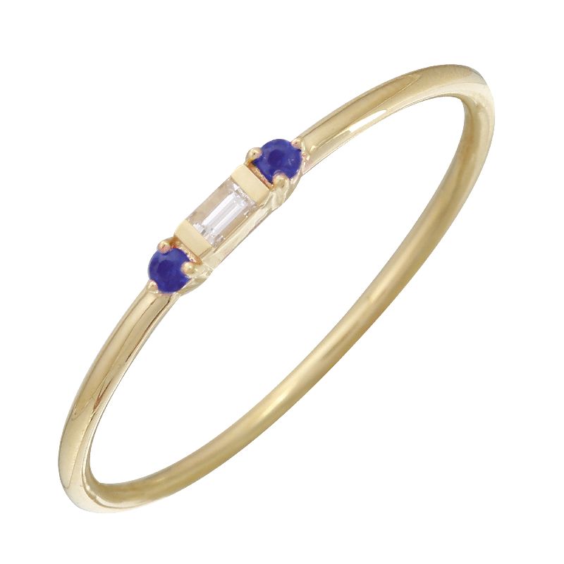 14K Yellow Gold Diamond and Blue Sapphire Ring