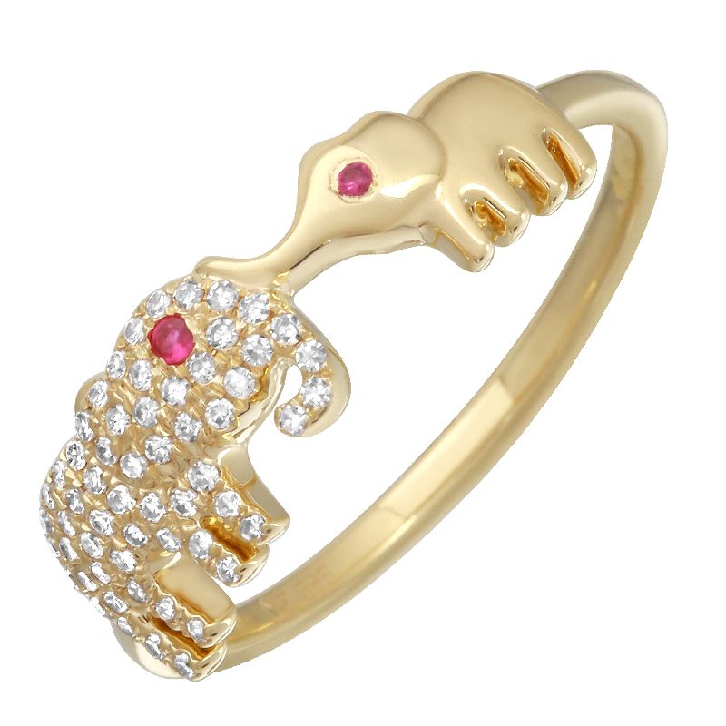 14K Yellow Gold Diamond Elephant Ring