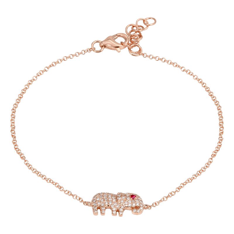 14K Yellow Gold Diamond Elephant Bracelet