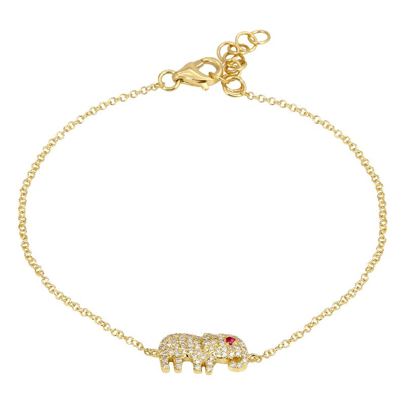 14K Yellow Gold Diamond Elephant Bracelet