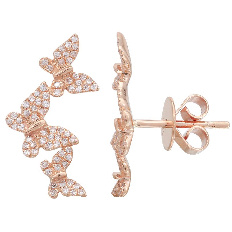 14K Yellow Gold Diamond Triple Butterfly Earrings