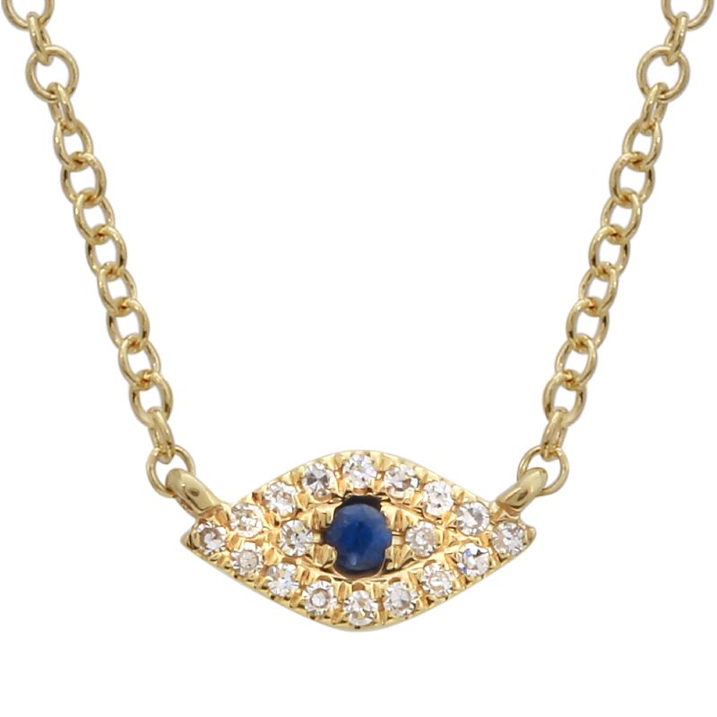 14K Yellow Gold Small Diamond Evil Eye Necklace