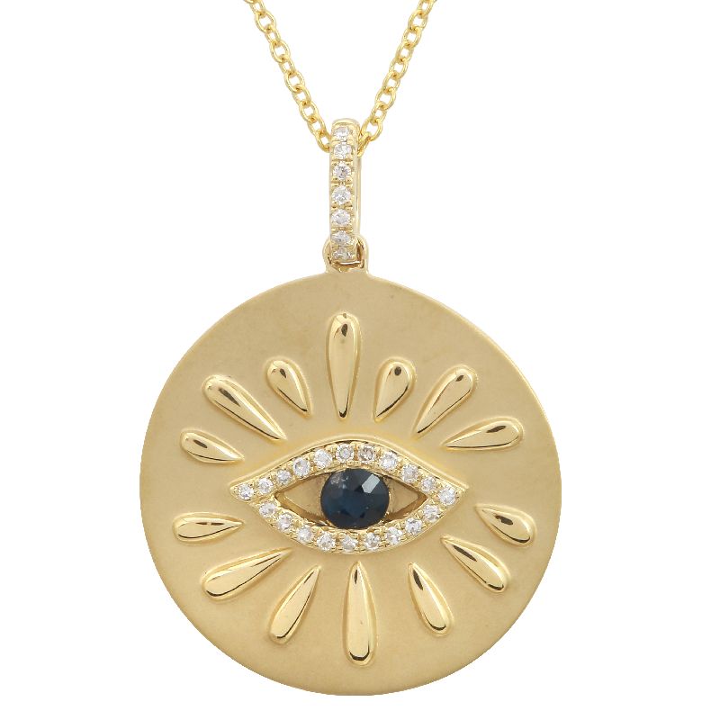 14K Yellow Gold Diamond and Sapphire Evil Eye Pendant