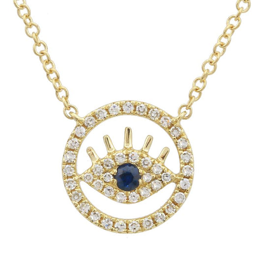 14K Yellow Gold Diamond Evil Eye Necklace