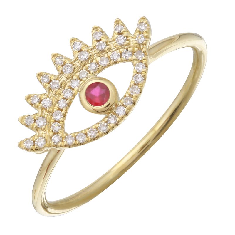 14K Yellow Gold Diamond Evil Eye Ring