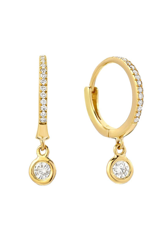 14K Yellow Gold Diamond huggies with bezel