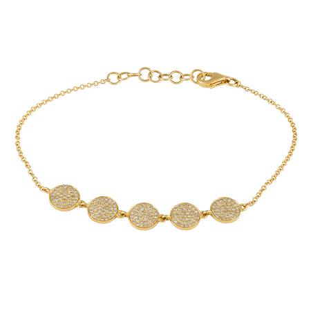 14K Yellow Gold Disc Pave Diamond Bracelet