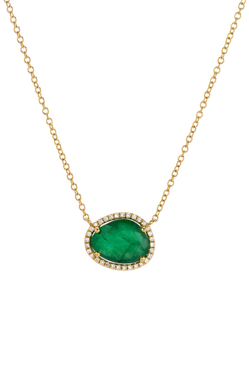 14K Yellow Gold Emerald Diamond Necklace