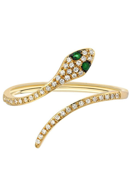14K Yellow Gold Emerald Snake Ring